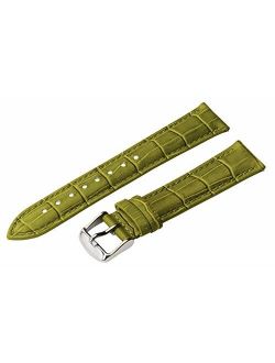 16mm 2 Piece Ss Leather Classic Croco Grain Olive Green Interchangeable Replacement Watch Band Strap