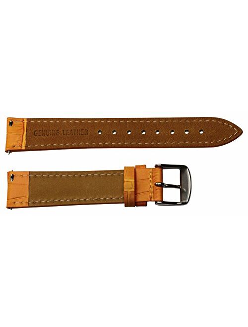 20mm 2 Piece Ss Leather Classic Croco Grain Solid Orange Interchangeable Replacement Watch Band Strap