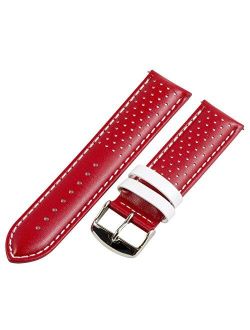 22mm Rally Perforated Smooth Red/White Leather Interchangeable Watch Band Strap