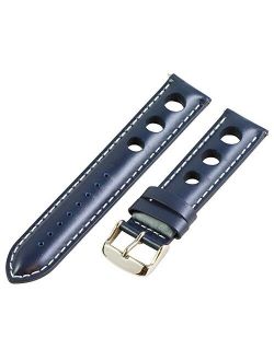 22mm Rally 3-Hole Smooth Navy Blue/White Leather Interchangeable Replacement Watch Band Strap