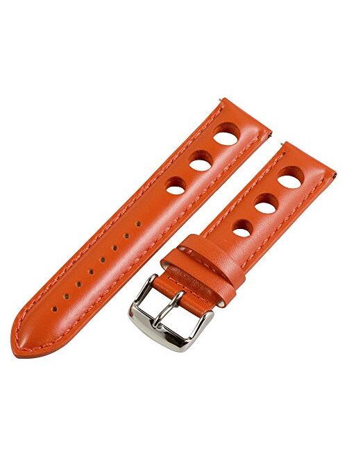20mm Rally 3-Hole Smooth Orange Leather Interchangeable Replacement Watch Band Strap