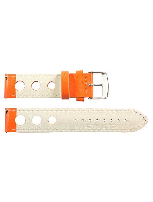 20mm Rally 3-Hole Smooth Orange Leather Interchangeable Replacement Watch Band Strap