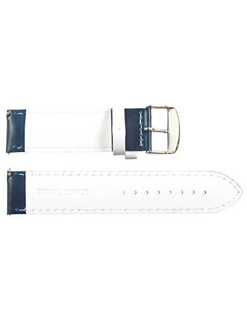 18mm Rally Perforated Smooth Navy Blue/White Leather Interchangeable Watch Band Strap