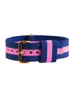 18mm NATO Rose Gold Nylon Loop Striped Navy Blue/Pink Interchangeable Replacement Watch Strap Band