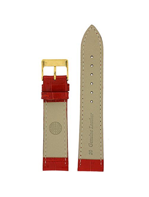 Watch Band Red Genuine Leather Crocodile Grain 22 millimeter Tech Swiss