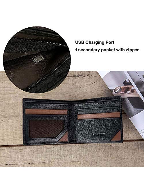 Smart LB Smart Anti-Lost Wallet with Tracker Alarm, Bluetooth, Position Record (via Phone GPS), Bifold Cowhide Leather Purse (Black,Horizontal)