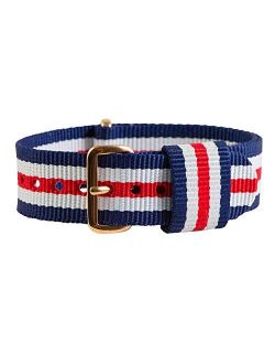 20mm NATO Rose Gold Nylon Loop Striped Navy Blue/Red/White Interchangeable Replacement Watch Strap