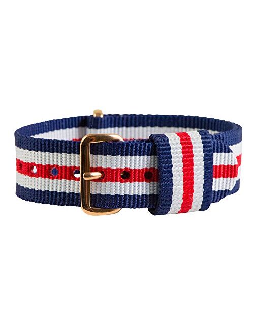 20mm NATO Rose Gold Nylon Loop Striped Navy Blue/Red/White Interchangeable Replacement Watch Strap