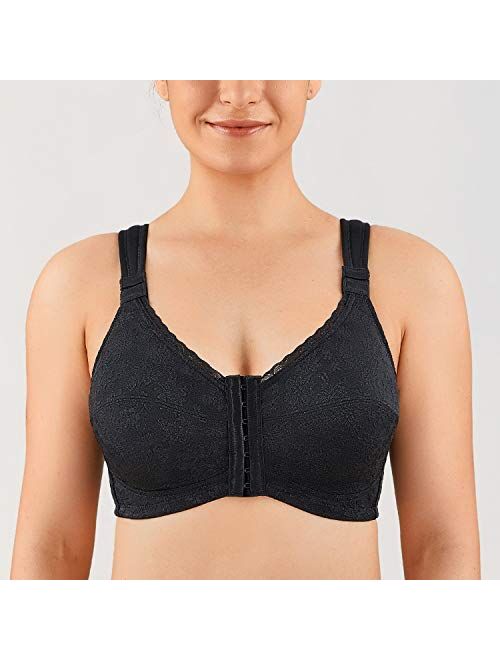 LAUDINE Women's Full Coverage Front Closure Wire Free Back Support Posture Bra
