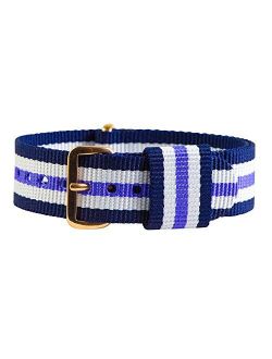 18mm NATO Rose Gold Nylon Loop Striped Blue/White/Purple Interchangeable Replacement Watch Strap Band