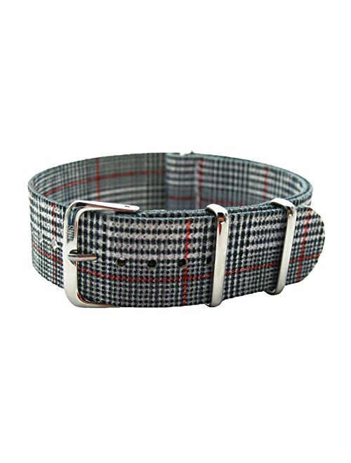 HNS 20mm Double Graphic Printed Grey Grid Ballistic Nylon Watch Strap Polished Buckle NT169
