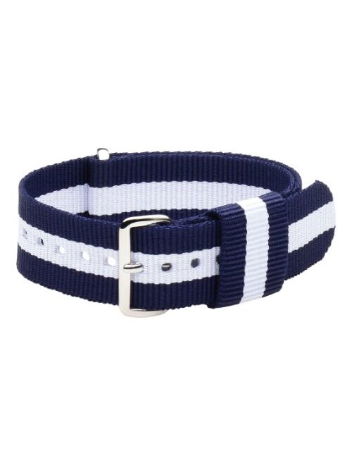 22mm NATO Ss Nylon Loop Striped Navy Blue/White Interchangeable Replacement Watch Strap Band