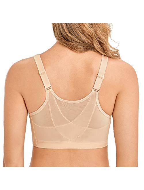 LAUDINE Women's Front Closure Wireless Back Support Full Coverage Posture Bra