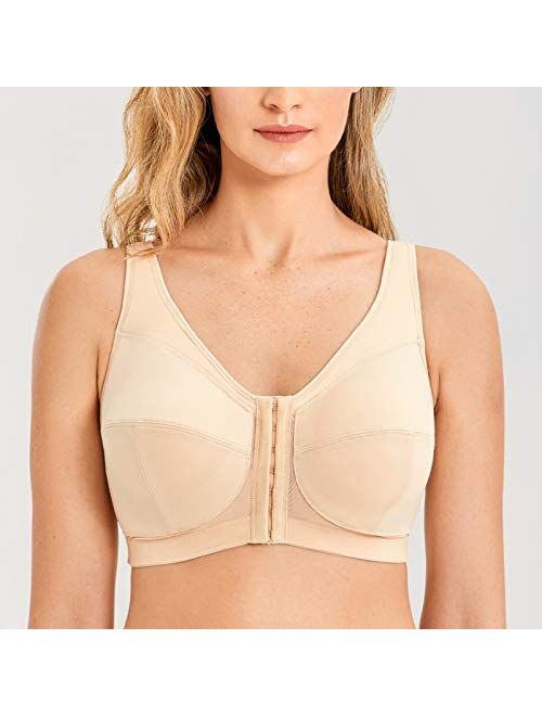 LAUDINE Women's Front Closure Wireless Back Support Full Coverage Posture Bra