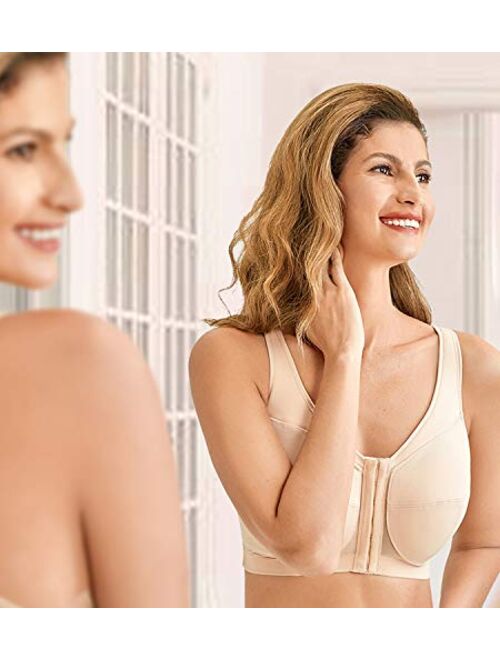 LAUDINE Women's Front Closure Wireless Back Support Full Coverage Posture Bra