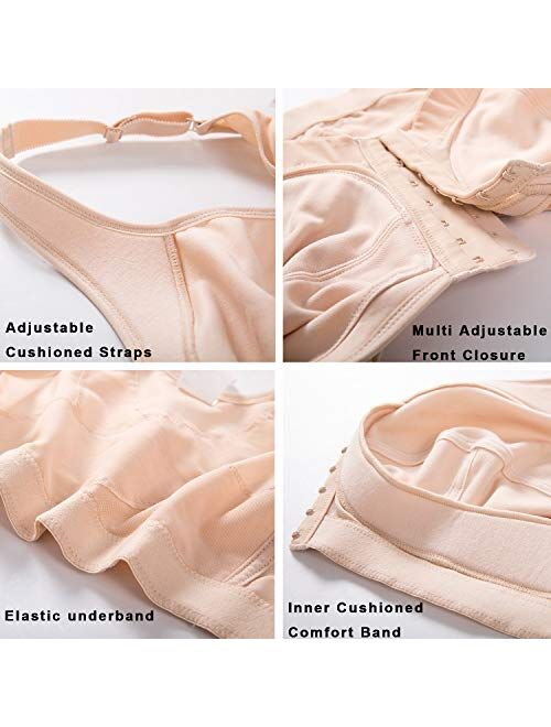 LAUDINE Women's Front Closure Wireless Back Support Full Coverage Posture Bra