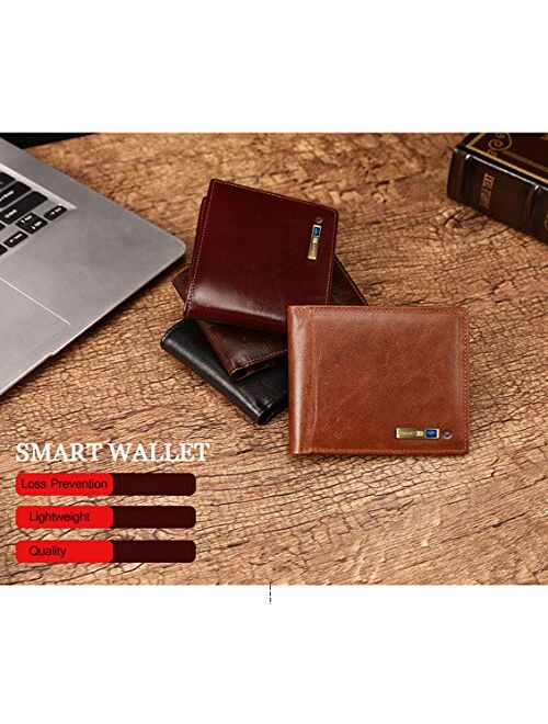 Smart LB Anti-Lost Bluetooth Wallet with Tracker Alarm, Position Record (via Phone GPS), Multi-Functional Bifold Cowhide Leather Purse, Credit Card Wallet (Black)