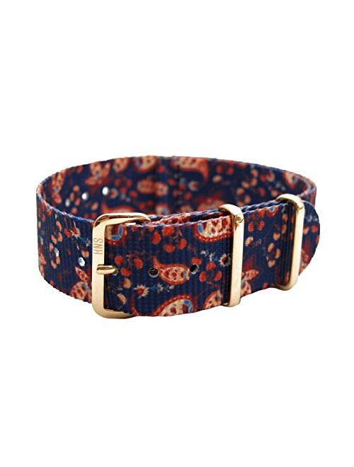 HNS 22mm Double Graphic Printed Vintage Paisley Nylon Watch Strap Rose Gold Buckle NT149