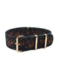 HNS 20mm Double Graphic Printed Navy Paisley Pattern Watch Strap Rose Gold Polished Buckle NT130