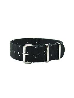 HNS 20mm Double Graphic White Dots Black Bg Nylon Watch Strap Polished Buckle NT118