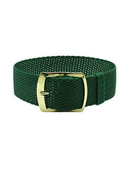 HNS 22mm Green Perlon Braided Woven Watch Strap with Golden Buckle