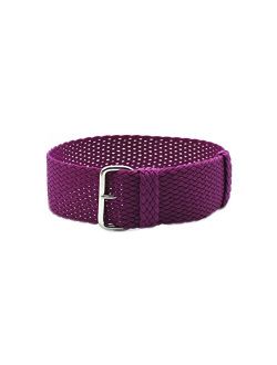 HNS 22mm Purple Perlon Braided Woven Watch Strap with Silver Buckle