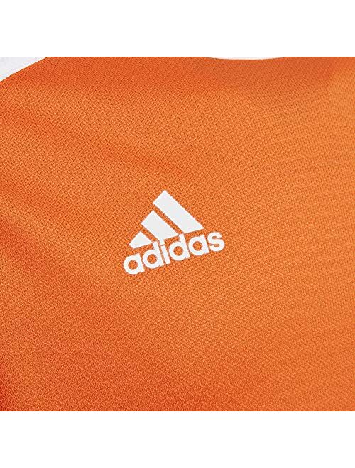 Adidas Orange Polyester And Cotton Striped Short Sleeves Jersey