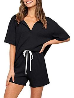 Linsery Women Ribbed Knit Summer Sweatsuit Short Sleeve Top and Shorts Casual Tracksuit Outfit