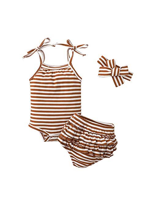 Newborn Infant Baby Girl Bow Sleeveless T-Shirt Halter Vest Tank Crop Tops Rainbow Shorts knitted lounge set 2Pcs Summer Clothes
