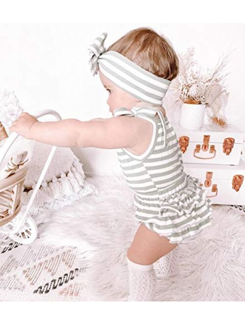 Newborn Infant Baby Girl Bow Sleeveless T-Shirt Halter Vest Tank Crop Tops Rainbow Shorts knitted lounge set 2Pcs Summer Clothes