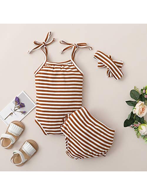Newborn Infant Baby Girl Bow Sleeveless T-Shirt Halter Vest Tank Crop Tops Rainbow Shorts knitted lounge set 2Pcs Summer Clothes