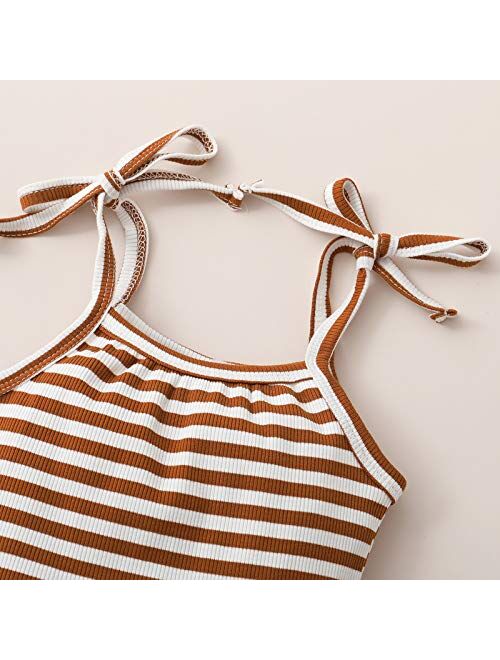 Newborn Infant Baby Girl Bow Sleeveless T-Shirt Halter Vest Tank Crop Tops Rainbow Shorts knitted lounge set 2Pcs Summer Clothes