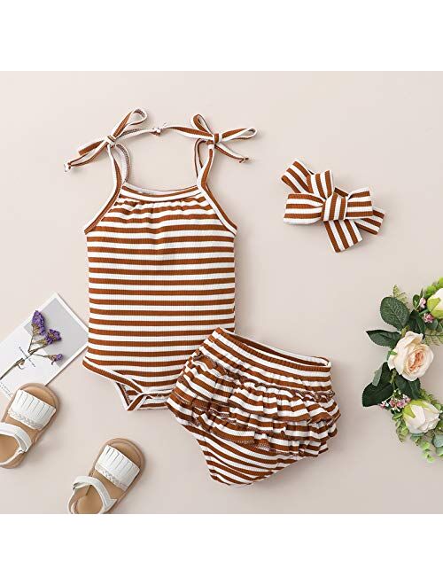 Newborn Infant Baby Girl Bow Sleeveless T-Shirt Halter Vest Tank Crop Tops Rainbow Shorts knitted lounge set 2Pcs Summer Clothes