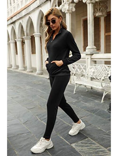 Irevial Women/'s Striped V Neck Crushed Velvet Tops Long Sleeve Casual Sweatsuits Sets with Pocket