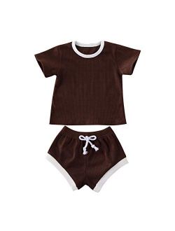 CandyTT Newborn Baby Girl Shorts Set Infant Ribbed Cotton Short Sleeve Shirt + Bloomers knitted lounge set 2 Pieces Summer Clothes Outfits