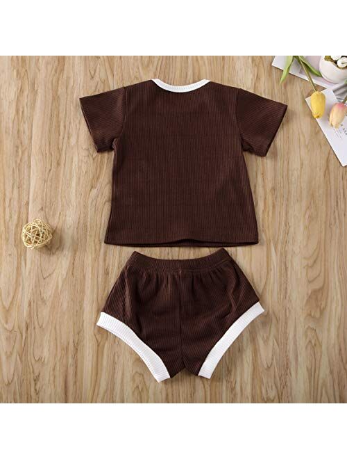 CandyTT Newborn Baby Girl Shorts Set Infant Ribbed Cotton Short Sleeve Shirt + Bloomers knitted lounge set 2 Pieces Summer Clothes Outfits