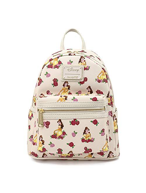 Loungefly x Beauty and the Beast Belle Floral Rose Print Mini Faux Leather Backpack