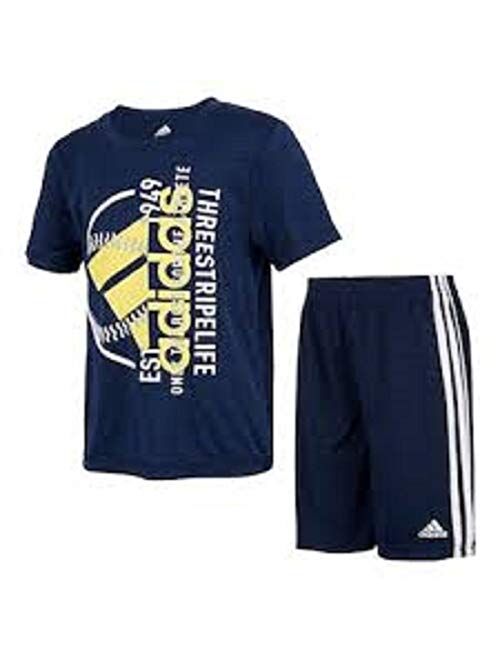 adidas Boys Three Stripe Life Three Stripes Active Sport Tee T-Shirt & Shorts Set