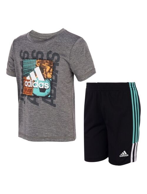 Adidas Little Boys Short Sleeve Graphic T-shirt and Speed Shorts, Set of 2