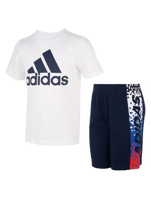 Adidas Little Boys Short Sleeve Gamescape T-shirt and Shorts, Set of 2
