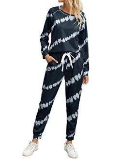 Womens Two Piece Pajamas Set Long Sleeve Sweatshirt with Long Pants Sleepwear with knitted lounge set