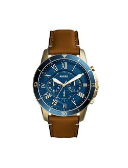 Men's Stainless Steel Quartz Watch with Leather Strap, Brown, 22 (Model: FS5268)