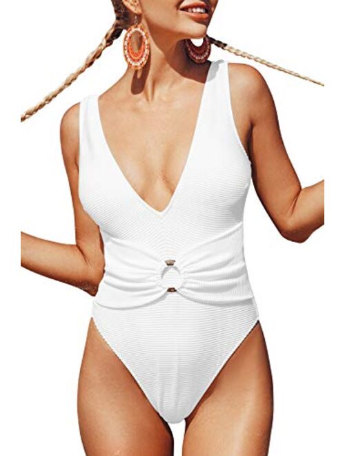 CUPSHE Women's One Piece Swimsuit Plunging O Ring Cutout Bathing Suit