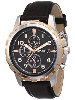 Men's FS4545 Black Leather Strap Black Analog Dial Chronograph Watch