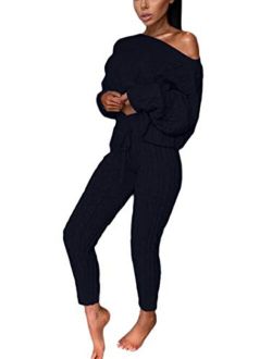 Women's Sweater 2 Piece Outifts Long Sleeve Turtleneck Sweaters and knitted lounge set