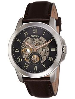 Men's Stainless Steel Mechanical-Hand-Wind Watch with Leather Calfskin Strap, Brown, 22 (Model: ME3095)