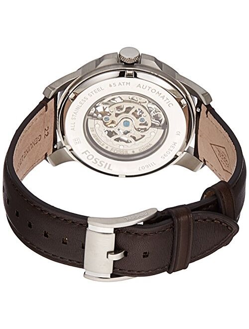 Fossil Men's Stainless Steel Mechanical-Hand-Wind Watch with Leather Calfskin Strap, Brown, 22 (Model: ME3095)