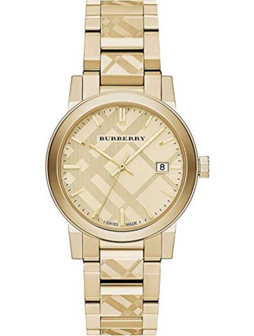 Burberry Swiss Engraved Gold Check Date Dial 38mm Unisex Men Women Wrist Watch The City BU9038