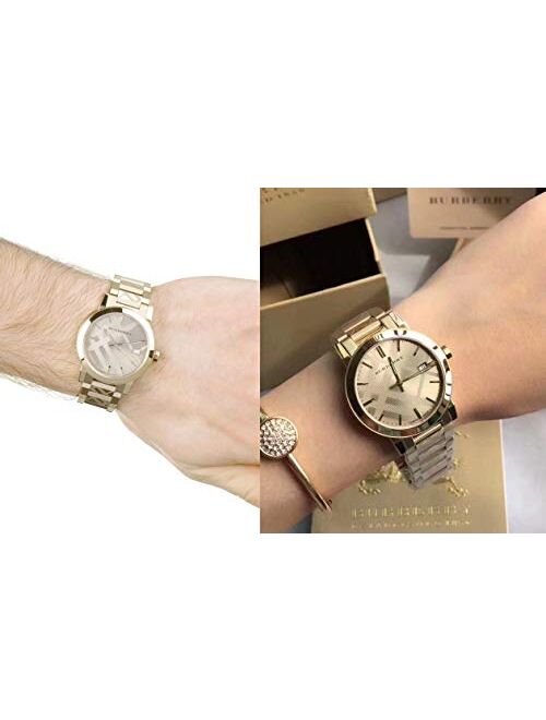 Burberry Swiss Engraved Gold Check Date Dial 38mm Unisex Men Women Wrist Watch The City BU9038