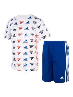 Little Boys Short Sleeve Brand Love T-shirt and Shorts, Set of 2